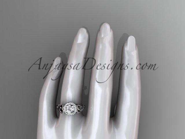 14kt white gold diamond celtic trinity knot wedding ring, engagement ring with a "Forever One" Moissanite center stone CT7328 - AnjaysDesigns
