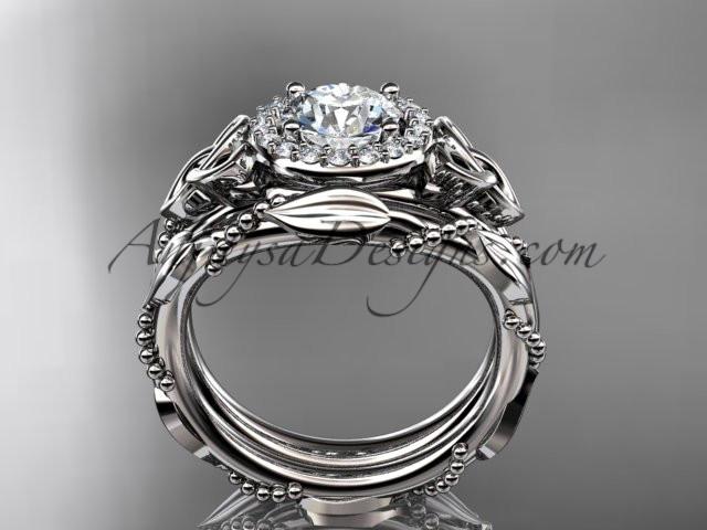 platinum diamond celtic trinity knot wedding ring, engagement set with a "Forever One" Moissanite center stone CT7328S - AnjaysDesigns