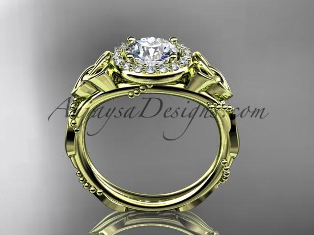 14kt yellow gold diamond celtic trinity knot wedding ring, engagement ring with a "Forever One" Moissanite center stone CT7328 - AnjaysDesigns