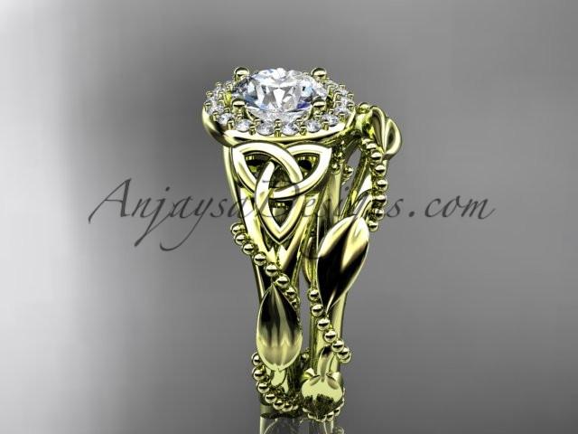 14kt yellow gold diamond celtic trinity knot wedding ring, engagement set CT7328S - AnjaysDesigns