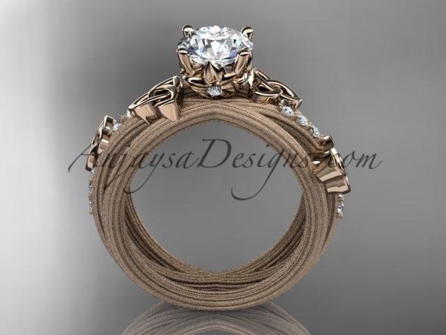 14kt rose gold diamond celtic trinity knot wedding ring, engagement ring with a "Forever One" Moissanite center stone CT7329 - AnjaysDesigns