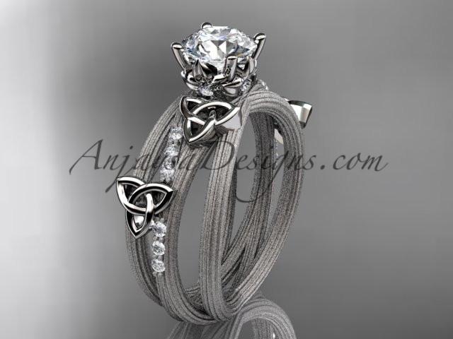 platinum diamond celtic trinity knot wedding ring, engagement ring with a "Forever One" Moissanite center stone CT7329 - AnjaysDesigns