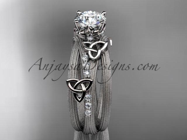 platinum diamond celtic trinity knot wedding ring, engagement ring with a "Forever One" Moissanite center stone CT7329 - AnjaysDesigns