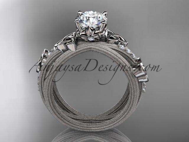 14kt white gold diamond celtic trinity knot wedding ring, engagement ring with a "Forever One" Moissanite center stone CT7329 - AnjaysDesigns