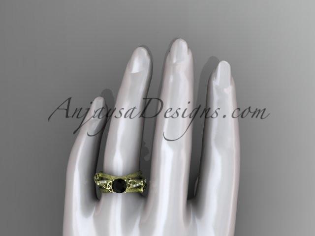 14kt yellow gold diamond celtic trinity knot wedding ring, engagement ring with a Black Diamond center stone CT7329 - AnjaysDesigns