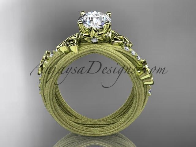 14kt yellow gold diamond celtic trinity knot wedding ring, engagement ring with a "Forever One" Moissanite center stone CT7329 - AnjaysDesigns