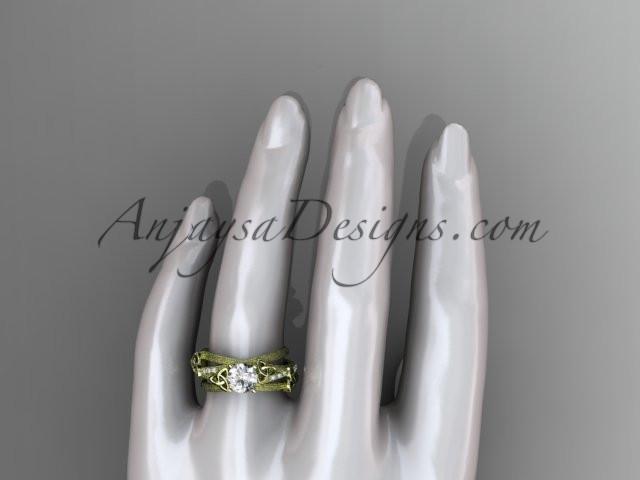 14kt yellow gold diamond celtic trinity knot wedding ring, engagement ring with a "Forever One" Moissanite center stone CT7329 - AnjaysDesigns