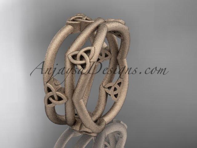 14kt rose gold celtic trinity knot wedding band, matte finish wedding band, engagement ring CT7350G - AnjaysDesigns