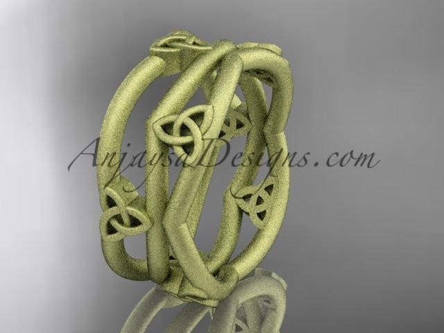 14kt yellow gold celtic trinity knot wedding band, matte finish wedding band, engagement ring CT7350G - AnjaysDesigns
