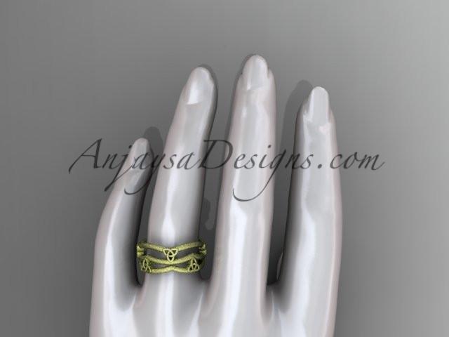 14kt yellow gold celtic trinity knot wedding band, matte finish wedding band, engagement ring CT7350G - AnjaysDesigns