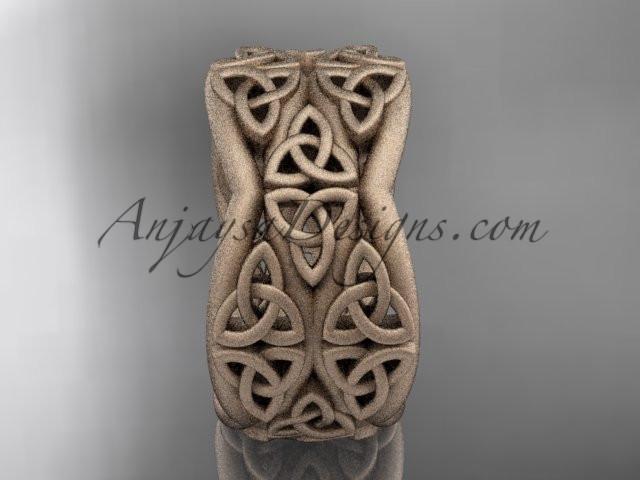 14kt rose gold celtic trinity knot wedding band, matte finish wedding band, engagement ring CT7352G - AnjaysDesigns