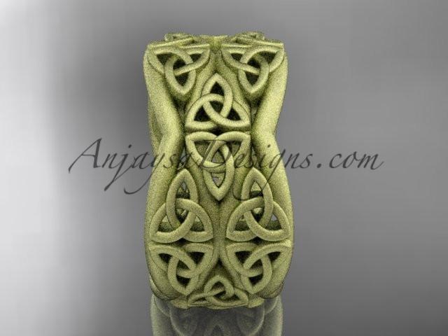 14kt yellow gold celtic trinity knot wedding band, matte finish wedding band, engagement ring CT7352G - AnjaysDesigns