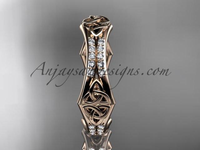 14kt rose gold diamond celtic trinity knot wedding band, triquetra ring, engagement ring CT7353B - AnjaysDesigns
