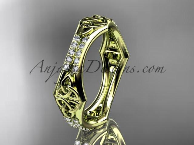 14kt yellow gold diamond celtic trinity knot wedding band, triquetra ring, engagement ring CT7353B - AnjaysDesigns