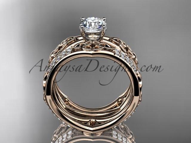 14kt rose gold diamond celtic trinity ring, triquetra ring, engagement set, CT7353S - AnjaysDesigns