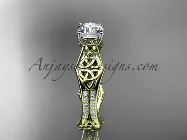 14kt yellow gold diamond celtic trinity ring, triquetra ring, engagement ring, CT7353 - AnjaysDesigns