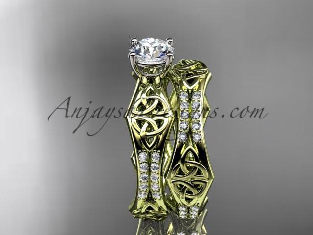 14kt yellow gold diamond celtic trinity ring, triquetra ring, engagement set, CT7353S - AnjaysDesigns