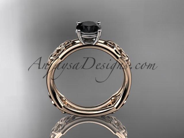 14kt rose gold celtic trinity ring, triquetra ring, engagement ring with a Black Diamond center stone CT7356 - AnjaysDesigns