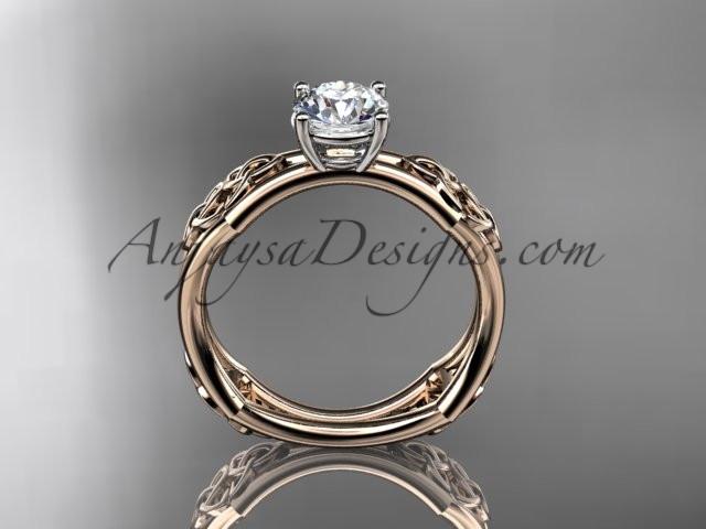 14kt rose gold celtic trinity ring, triquetra ring, engagement ring with a "Forever One" Moissanite center stone CT7356 - AnjaysDesigns
