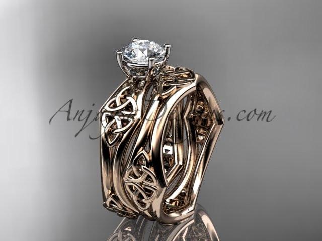 14kt rose gold celtic trinity ring, triquetra ring, engagement set, CT7356S - AnjaysDesigns