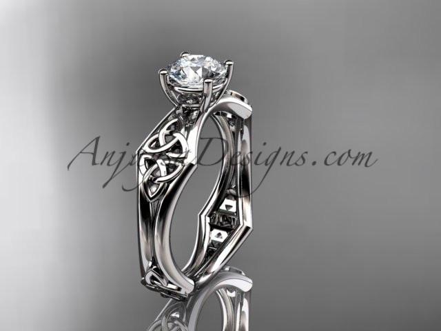 14kt white gold celtic trinity ring, triquetra ring, engagement ring with a "Forever One" Moissanite center stone CT7356 - AnjaysDesigns