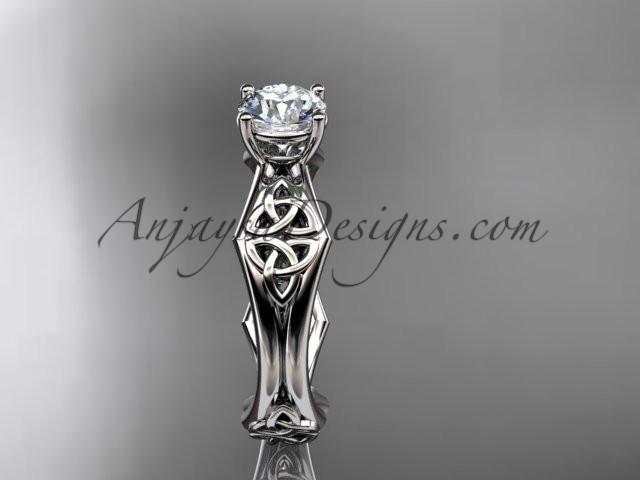 14kt white gold celtic trinity ring, triquetra ring, engagement ring with a "Forever One" Moissanite center stone CT7356 - AnjaysDesigns