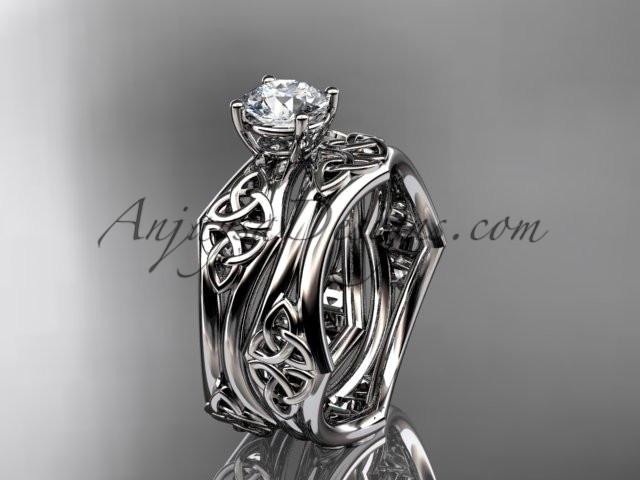 platinum celtic trinity ring, triquetra ring, engagement set, CT7356S - AnjaysDesigns