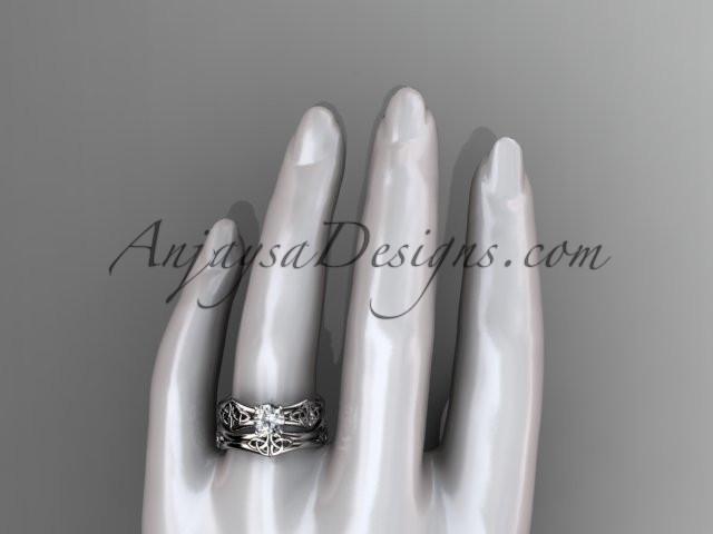 platinum celtic trinity ring, triquetra ring, engagement set with a "Forever One" Moissanite center stone CT7356S - AnjaysDesigns