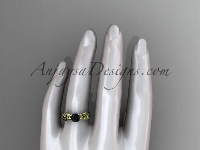 14kt yellow gold celtic trinity ring, triquetra ring, engagement ring with a Black Diamond center stone CT7356 - AnjaysDesigns