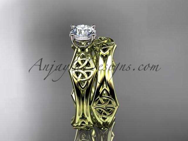 14kt yellow gold celtic trinity ring, triquetra ring, engagement set, CT7356S - AnjaysDesigns