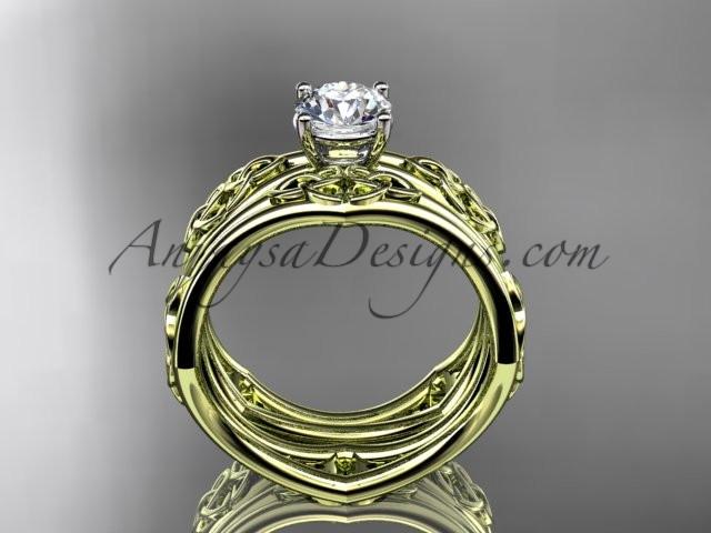 14kt yellow gold celtic trinity ring, triquetra ring, engagement set, CT7356S - AnjaysDesigns
