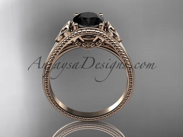 14kt rose gold celtic trinity knot wedding ring, engagement ring with a Black Diamond center stone CT7375 - AnjaysDesigns