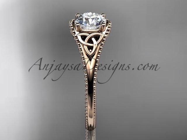 14kt rose gold celtic trinity knot wedding ring, engagement ring with a "Forever One" Moissanite center stone CT7375 - AnjaysDesigns