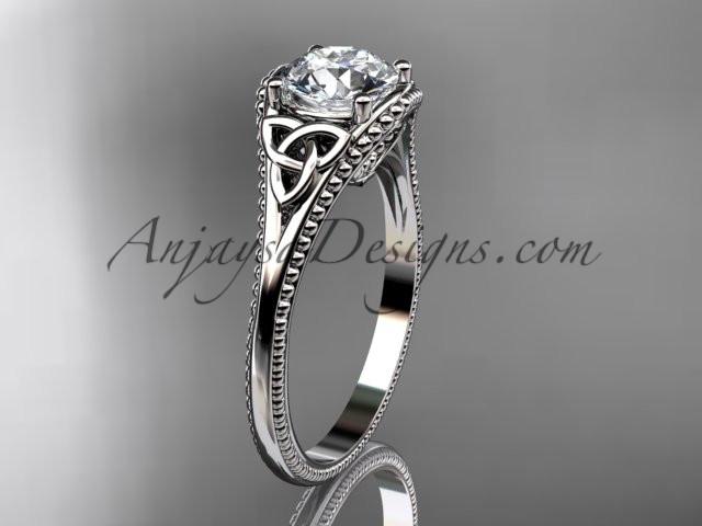platinum celtic trinity knot wedding ring, engagement ring with a "Forever One" Moissanite center stone CT7375 - AnjaysDesigns