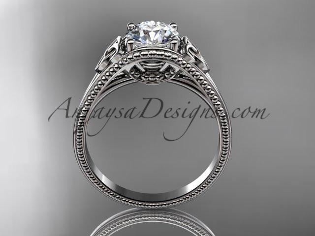 platinum celtic trinity knot wedding ring, engagement ring with a "Forever One" Moissanite center stone CT7375 - AnjaysDesigns