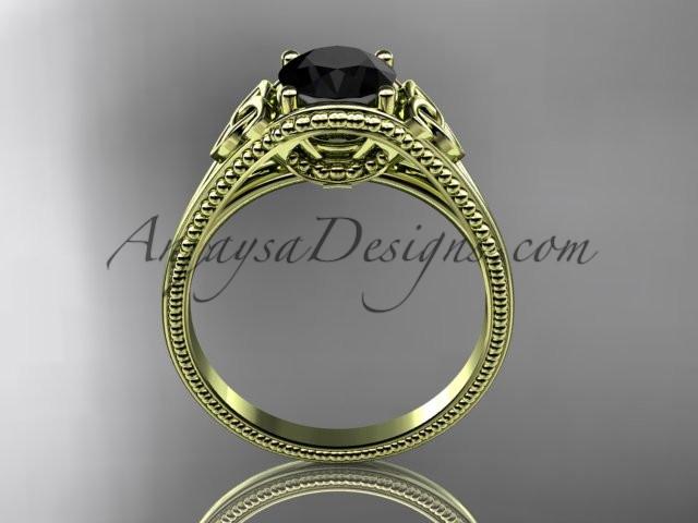 14kt yellow gold celtic trinity knot wedding ring, engagement ring with a Black Diamond center stone CT7375 - AnjaysDesigns