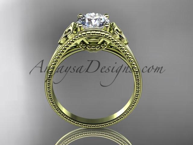 14kt yellow gold celtic trinity knot wedding ring, engagement ring with a "Forever One" Moissanite center stone CT7375 - AnjaysDesigns