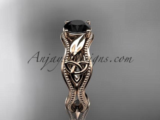 14kt rose gold diamond celtic trinity knot wedding ring, engagement ring with a Black Diamonde center stone CT7382 - AnjaysDesigns