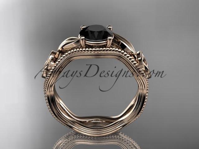 14kt rose gold diamond celtic trinity knot wedding ring, engagement ring with a Black Diamonde center stone CT7382 - AnjaysDesigns