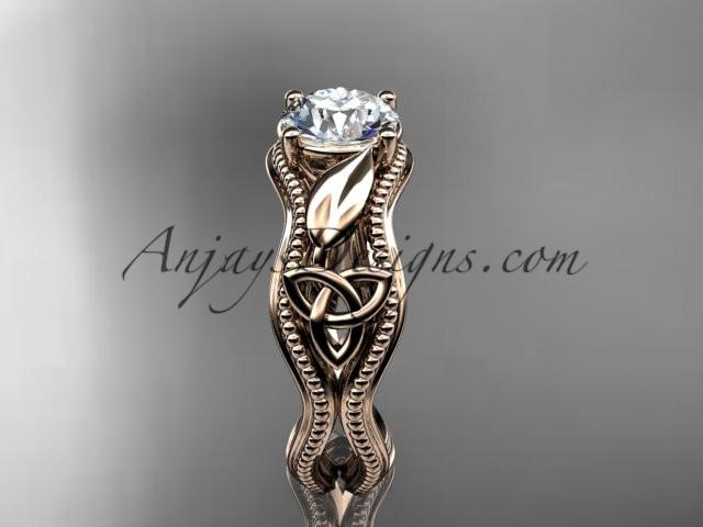 14kt rose gold diamond celtic trinity knot wedding ring, engagement ring with a "Forever One" Moissanite center stone CT7382 - AnjaysDesigns