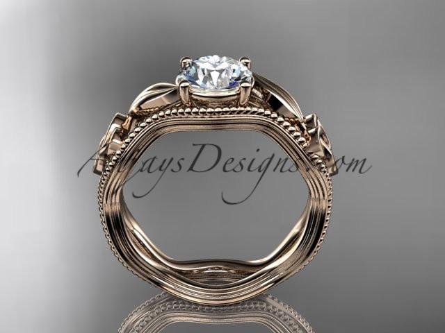14kt rose gold diamond celtic trinity knot wedding ring, engagement ring with a "Forever One" Moissanite center stone CT7382 - AnjaysDesigns