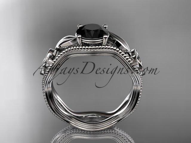 platinum diamond celtic trinity knot wedding ring, engagement ring with a Black Diamonde center stone CT7382 - AnjaysDesigns