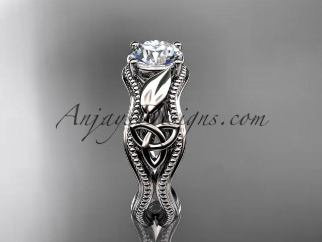platinum diamond celtic trinity knot wedding ring, engagement ring with a "Forever One" Moissanite center stone CT7382 - AnjaysDesigns