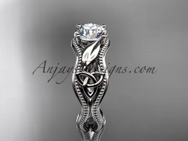 14kt white gold diamond celtic trinity knot wedding ring, engagement ring with a "Forever One" Moissanite center stone CT7382 - AnjaysDesigns