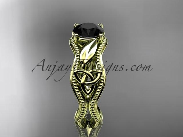 14kt yellow gold diamond celtic trinity knot wedding ring, engagement ring with a Black Diamonde center stone CT7382 - AnjaysDesigns