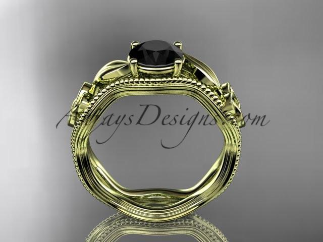 14kt yellow gold diamond celtic trinity knot wedding ring, engagement ring with a Black Diamonde center stone CT7382 - AnjaysDesigns