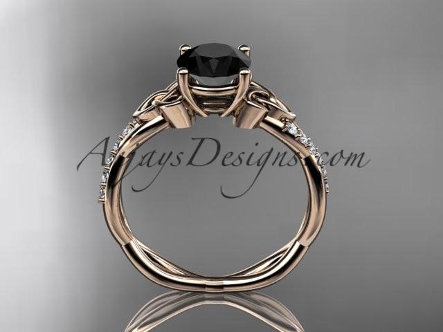14kt rose gold diamond celtic trinity knot wedding ring, engagement ring with a Black Diamond center stone CT7388 - AnjaysDesigns