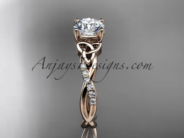 14kt rose gold diamond celtic trinity knot wedding ring, engagement ring with a "Forever One" Moissanite center stone CT7388 - AnjaysDesigns
