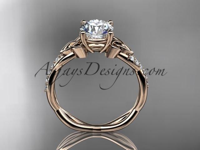14kt rose gold diamond celtic trinity knot wedding ring, engagement ring with a "Forever One" Moissanite center stone CT7388 - AnjaysDesigns