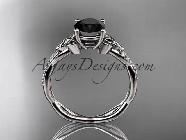 14kt white gold diamond celtic trinity knot wedding ring, engagement ring with a Black Diamond center stone CT7388 - AnjaysDesigns